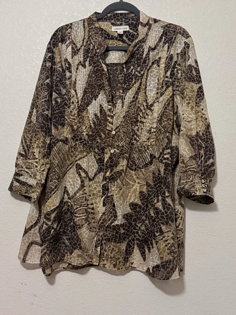 Coldwater Creek Women's Brown & Cream Animal-Print Tunic Blouse 0184